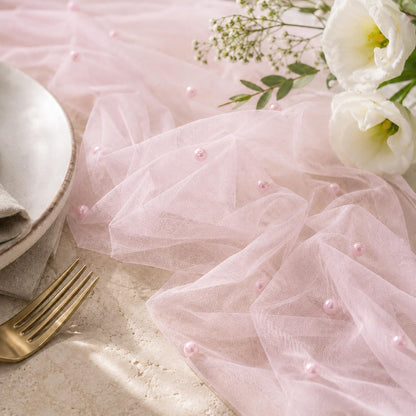 Pearl Tulle Lace Table Runner Boho Rustic Wedding Baby Shower Home Decor