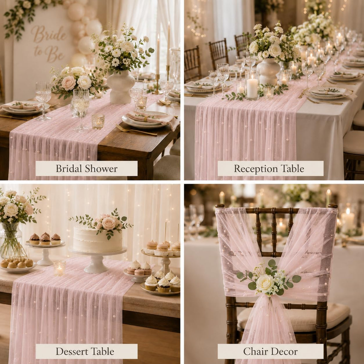 Pearl Tulle Lace Table Runner Boho Rustic Wedding Baby Shower Home Decor