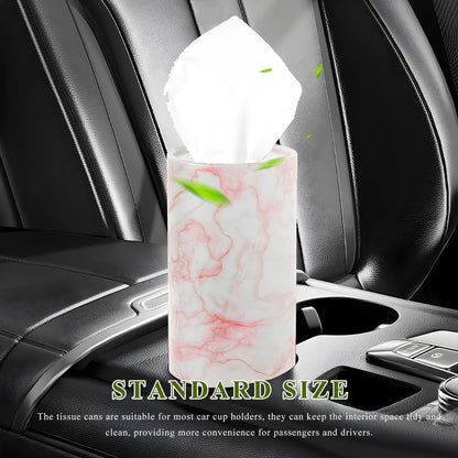 4 PCS Car Tissue Holder, Refillable Auto Cup Holder Round Napkin Container with Facial Tissues, Portable Tissue Box Paper Towel Cylinder for Most Vehicles, Car Accessories (Marble Pink)