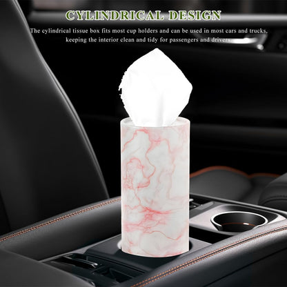 4 PCS Car Tissue Holder, Refillable Auto Cup Holder Round Napkin Container with Facial Tissues, Portable Tissue Box Paper Towel Cylinder for Most Vehicles, Car Accessories (Marble Pink)