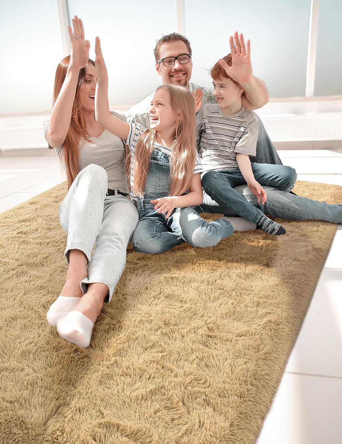 Fluffy Area Rugs for Bedroom Decor Aesthetic, 3x5 Beige Shag Rug with Non-Slip Dots for Living Room, Fuzzy Plush Carpet Washable Rug Modern Home Decor for Kids Nursery Girls Room Office
