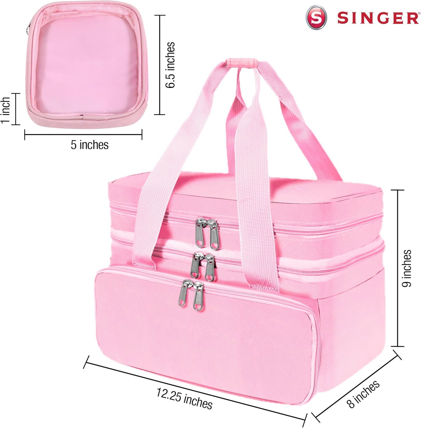 Sewing Accessories Organizer (Bag Only) – Double Layer Portable Sewing Storage Bag | 2 Detachable Pouches and 18 Compartments, Large Sewing Supplies & Crafting Carry-all (Pink)