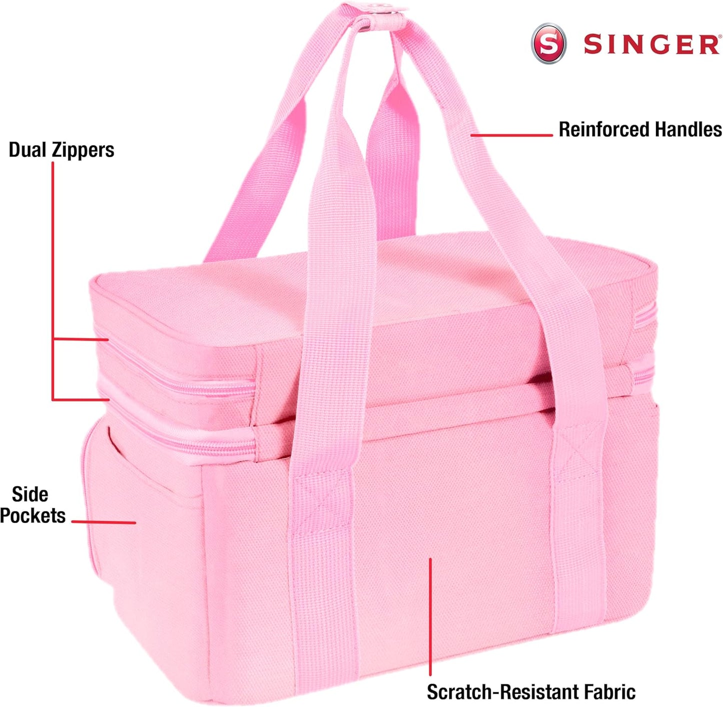 Sewing Accessories Organizer (Bag Only) – Double Layer Portable Sewing Storage Bag | 2 Detachable Pouches and 18 Compartments, Large Sewing Supplies & Crafting Carry-all (Pink)