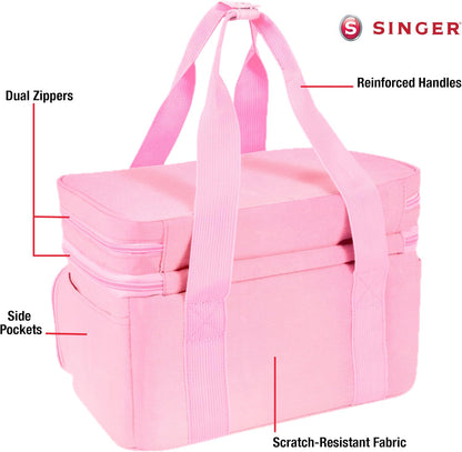 Sewing Accessories Organizer (Bag Only) – Double Layer Portable Sewing Storage Bag | 2 Detachable Pouches and 18 Compartments, Large Sewing Supplies & Crafting Carry-all (Pink)