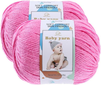 Merino Wool Blend Baby Yarn - Soft Feel Crochet Yarn for Beginners & Newborns - 50g/160 Yards per Ball (2-Ball Pack) (Peach Pink)