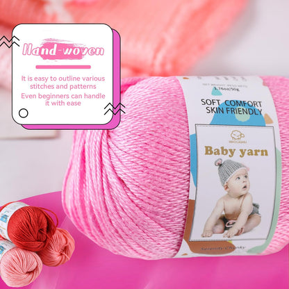 Merino Wool Blend Baby Yarn - Soft Feel Crochet Yarn for Beginners & Newborns - 50g/160 Yards per Ball (2-Ball Pack) (Peach Pink)