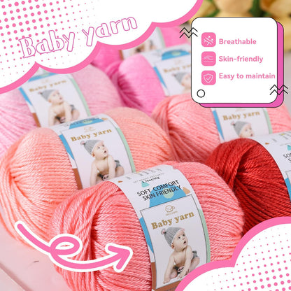 Merino Wool Blend Baby Yarn - Soft Feel Crochet Yarn for Beginners & Newborns - 50g/160 Yards per Ball (2-Ball Pack) (Peach Pink)
