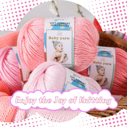 Merino Wool Blend Baby Yarn - Soft Feel Crochet Yarn for Beginners & Newborns - 50g/160 Yards per Ball (2-Ball Pack) (Peach Pink)