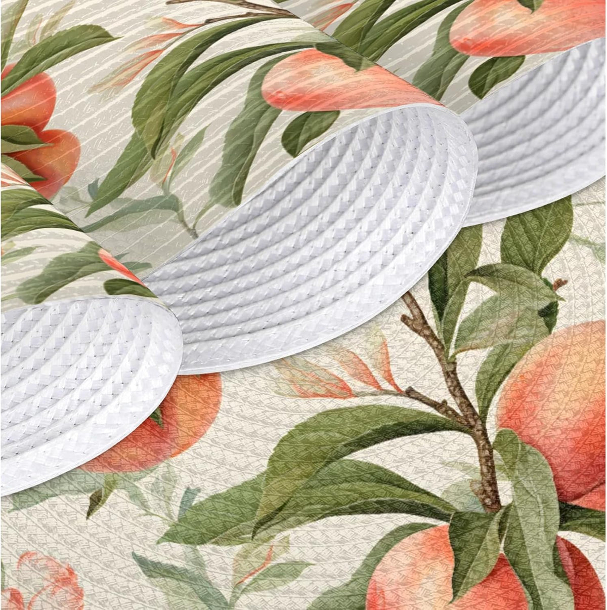 Peach Pattern Table Mats Set of 4 Circle 12.6" Reusable Round Dish Mats for Wedding Circular Placemats for Kitchen Holiday Braided Place Mats Home Party Dining Decor Protected Table