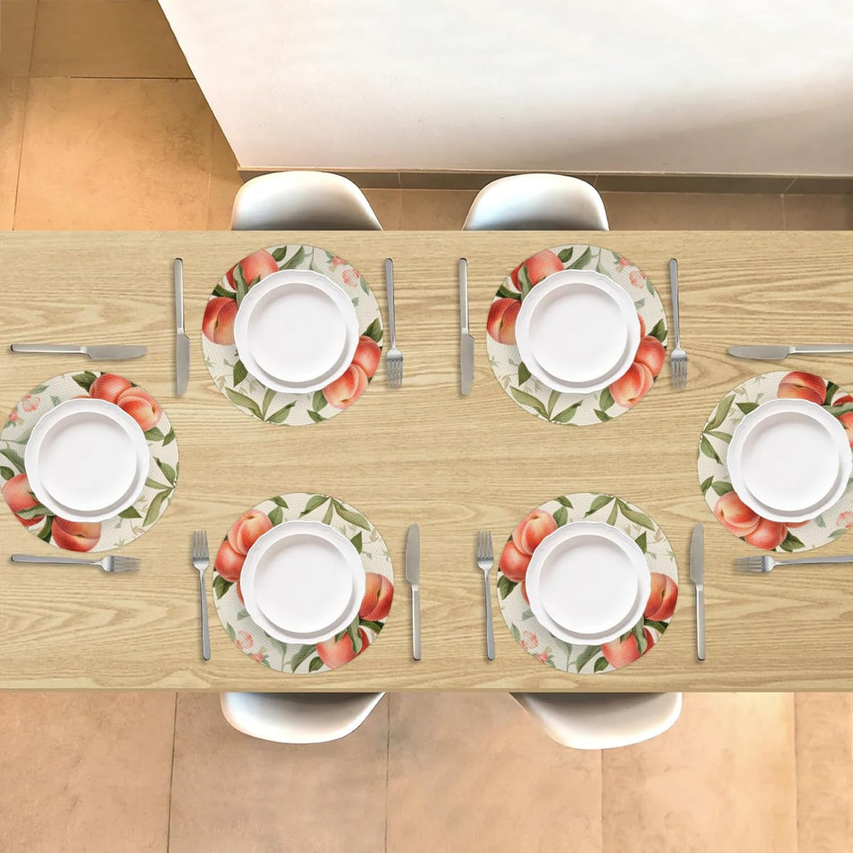 Peach Pattern Table Mats Set of 4 Circle 12.6" Reusable Round Dish Mats for Wedding Circular Placemats for Kitchen Holiday Braided Place Mats Home Party Dining Decor Protected Table