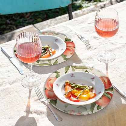 Peach Pattern Table Mats Set of 4 Circle 12.6" Reusable Round Dish Mats for Wedding Circular Placemats for Kitchen Holiday Braided Place Mats Home Party Dining Decor Protected Table