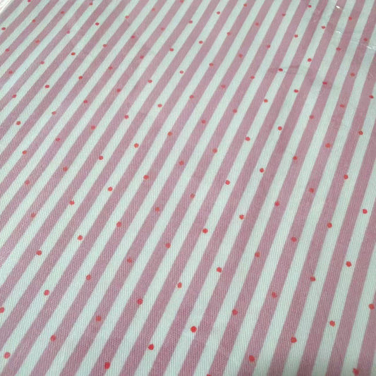 Light Weight Natural Cotton Fabric by The Yard DIY Making Supplies Quilting Patchwork Fabric DIY for Quilting Cotton Patchwork Cushions (Pink Striped dots, 1 Yard pre Cut)