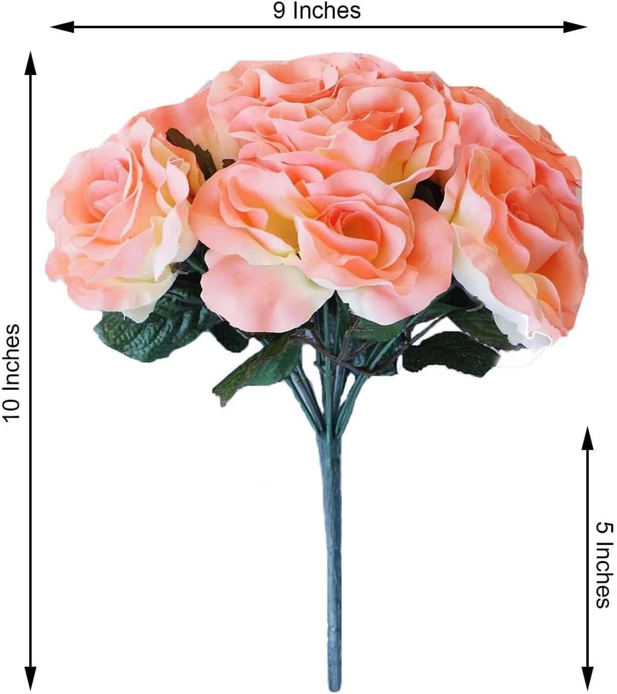 10-Inch Peach Velvet Rose Bouquet, 14-Head Soft Coral Faux Flowers for Summer Weddings, Baby Showers and Coastal Decor