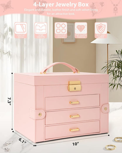 4-Tier Jewelry Box 3 Drawers Jewelry Storage Organizer Large