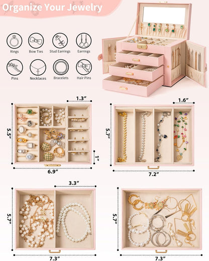 4-Tier Jewelry Box 3 Drawers Jewelry Storage Organizer Large