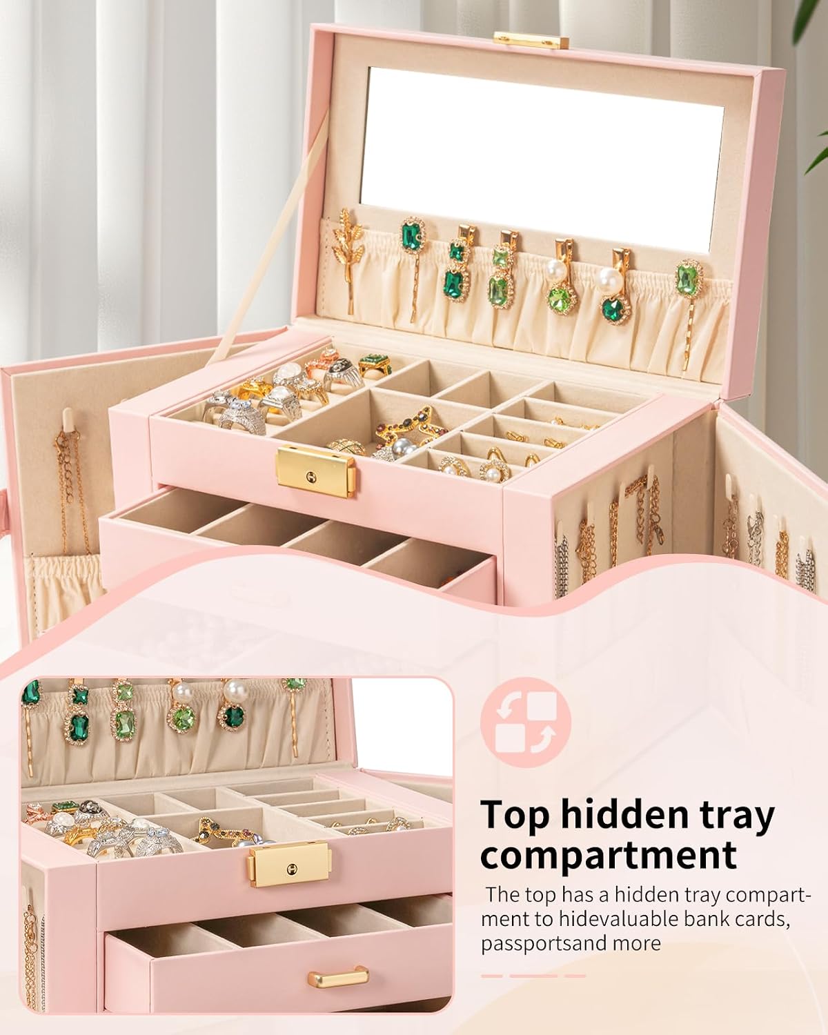 4-Tier Jewelry Box 3 Drawers Jewelry Storage Organizer Large