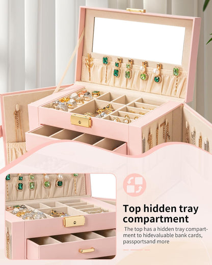 4-Tier Jewelry Box 3 Drawers Jewelry Storage Organizer Large