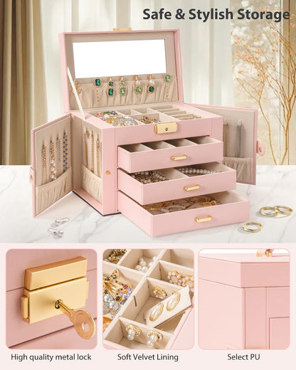 4-Tier Jewelry Box 3 Drawers Jewelry Storage Organizer Large