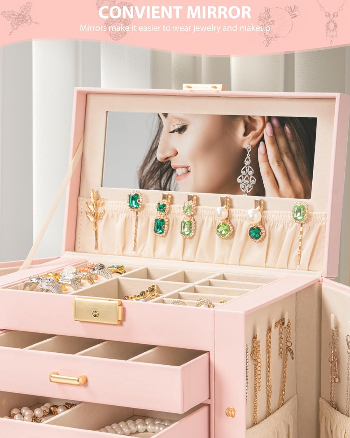 4-Tier Jewelry Box 3 Drawers Jewelry Storage Organizer Large
