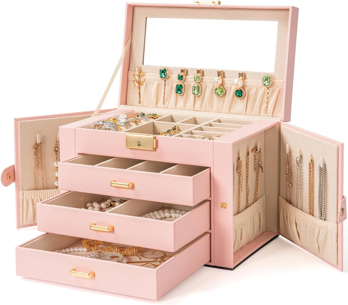 4-Tier Jewelry Box 3 Drawers Jewelry Storage Organizer Large