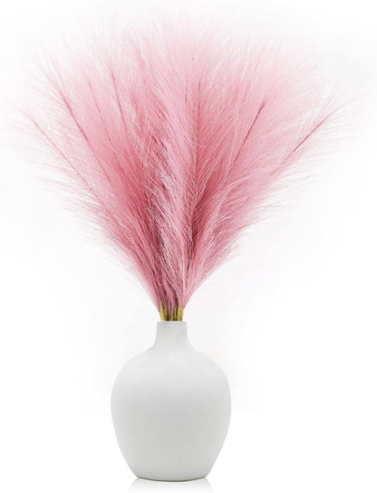 Faux Pampas Grass Small Artificial Pampas Grass 6 Stems 17.7" Pink Fluffy Fake Pompous Plant Floral Arrangements for Home Boho Wedding Decor