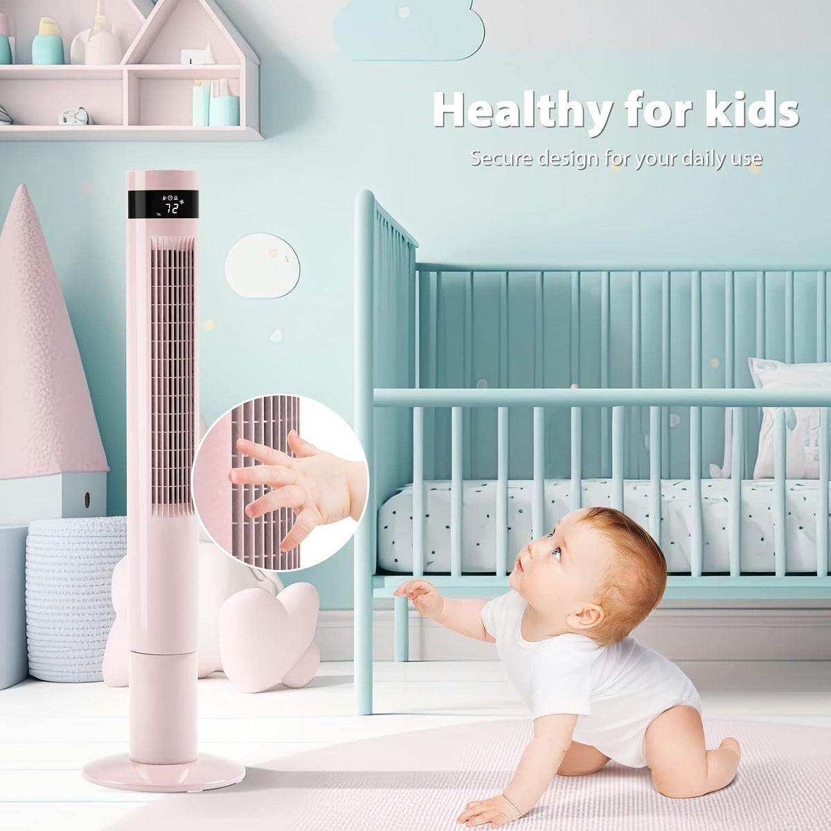 Tower Fan Portable Electric Oscillating Fan (43 inch, Pink)