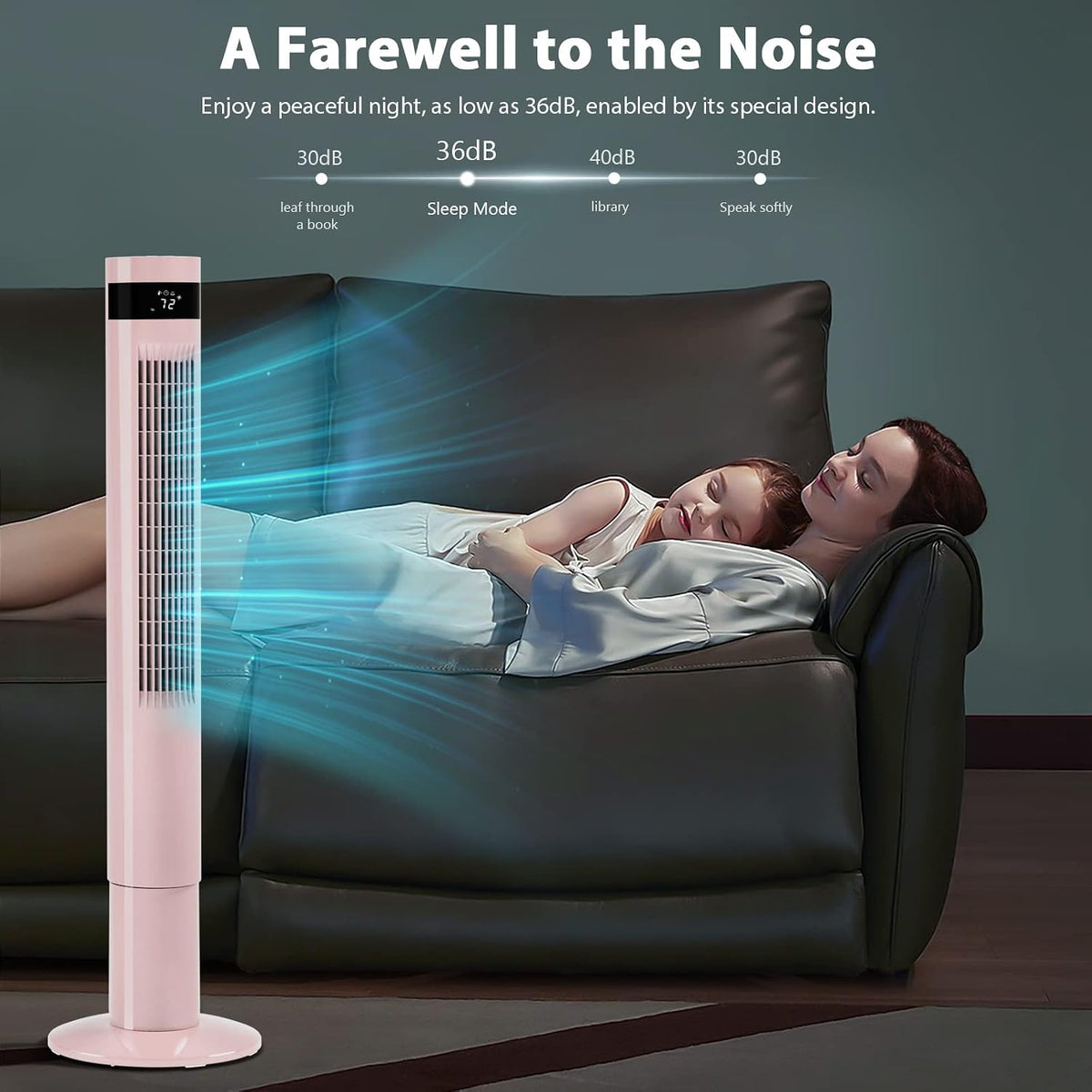Tower Fan Portable Electric Oscillating Fan (43 inch, Pink)
