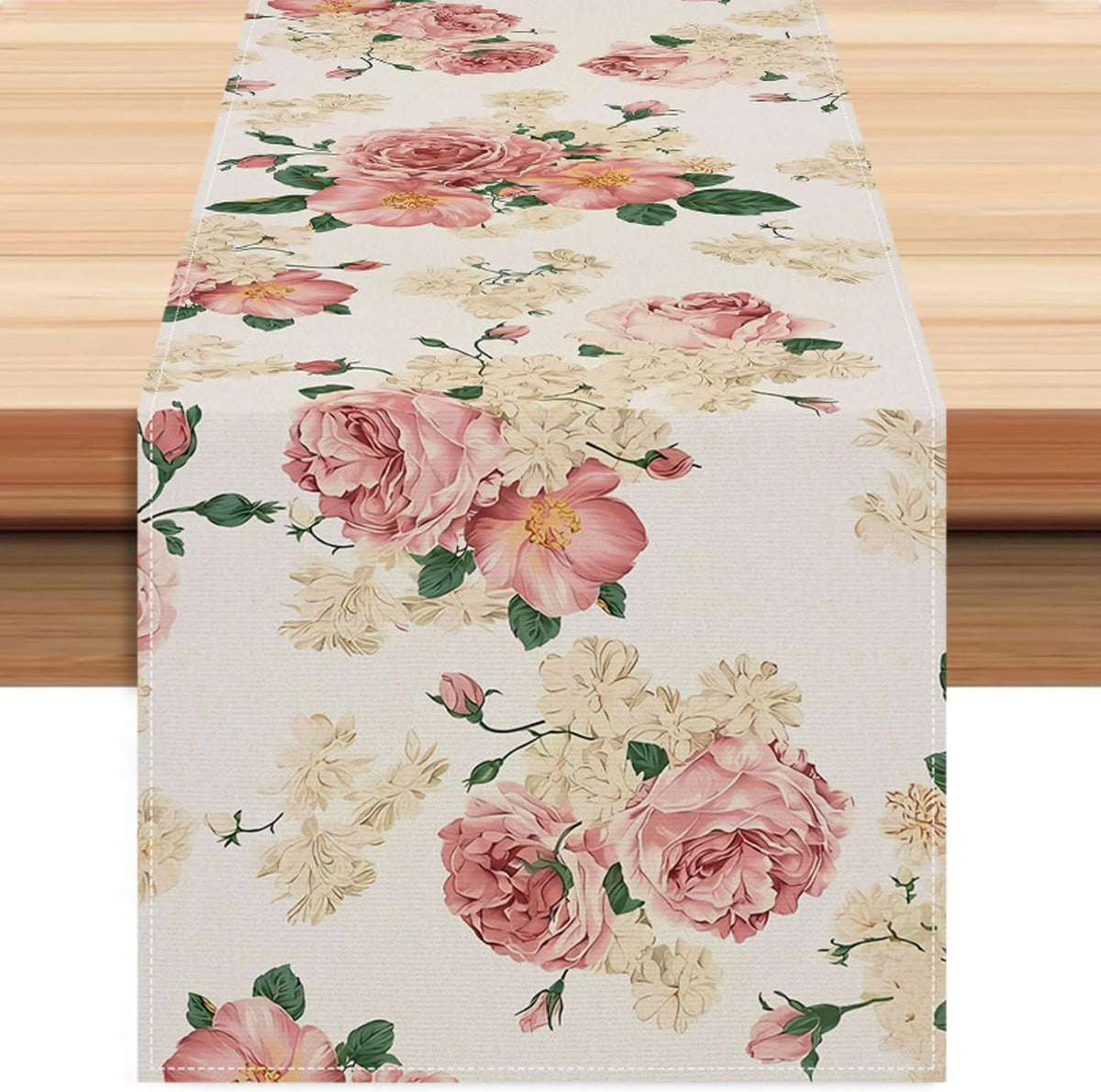 Spring Pink Peony Table Runner 13x72 Inch Spring Pink and Yellow Flowers Kitchen Dinning Table Decoration for Indoor Outdoor Home Party Décor