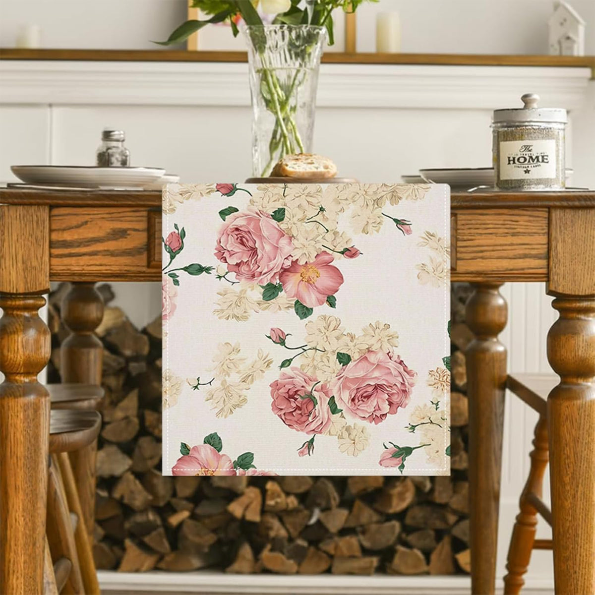 Spring Pink Peony Table Runner 13x72 Inch Spring Pink and Yellow Flowers Kitchen Dinning Table Decoration for Indoor Outdoor Home Party Décor