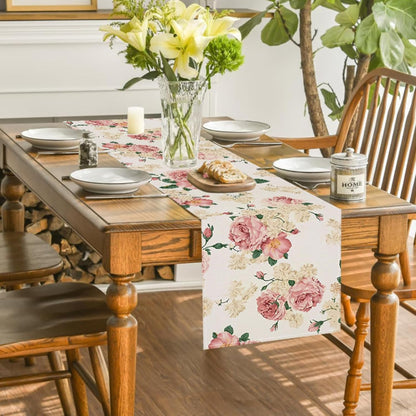 Spring Pink Peony Table Runner 13x72 Inch Spring Pink and Yellow Flowers Kitchen Dinning Table Decoration for Indoor Outdoor Home Party Décor