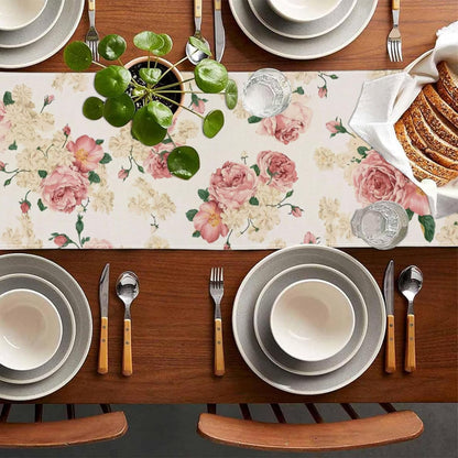 Spring Pink Peony Table Runner 13x72 Inch Spring Pink and Yellow Flowers Kitchen Dinning Table Decoration for Indoor Outdoor Home Party Décor