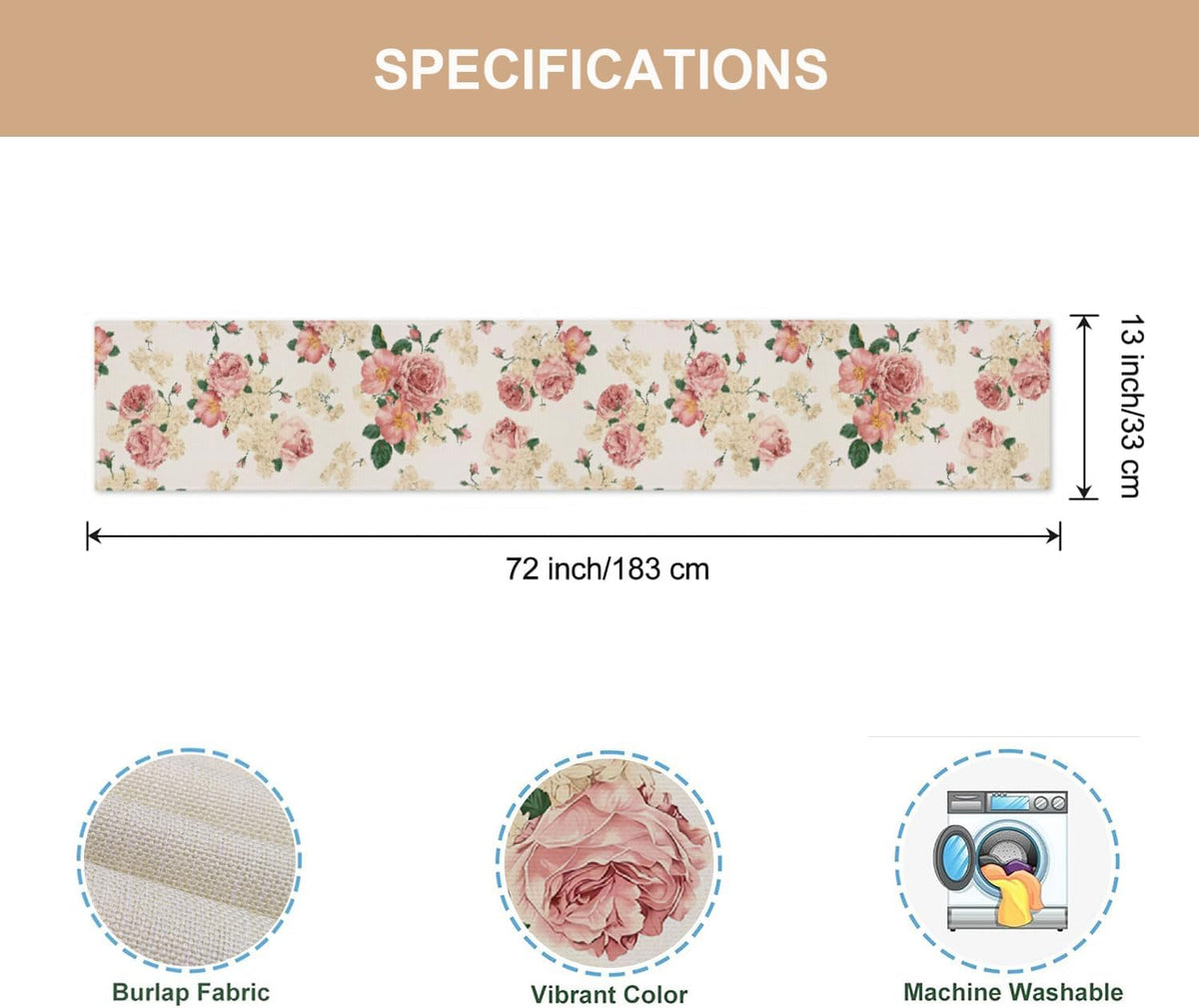 Spring Pink Peony Table Runner 13x72 Inch Spring Pink and Yellow Flowers Kitchen Dinning Table Decoration for Indoor Outdoor Home Party Décor