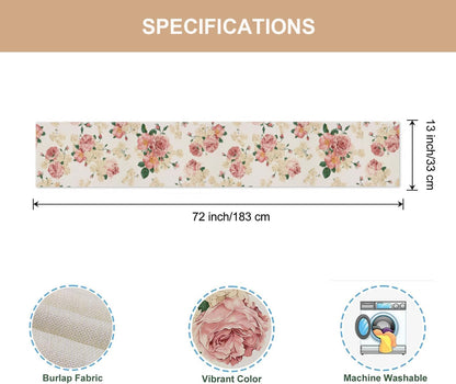 Spring Pink Peony Table Runner 13x72 Inch Spring Pink and Yellow Flowers Kitchen Dinning Table Decoration for Indoor Outdoor Home Party Décor