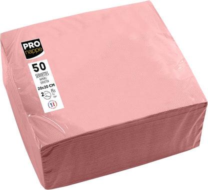 PRONAPPE - Ref SV622041I - 50 Cocktail Napkins 20 x 20 cm - Micro-Embossed Paper - 2 Ply Wadding - Powder Pink