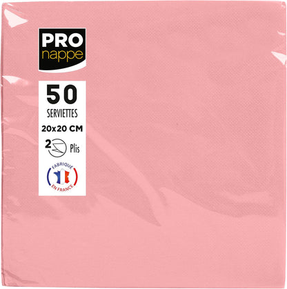 PRONAPPE - Ref SV622041I - 50 Cocktail Napkins 20 x 20 cm - Micro-Embossed Paper - 2 Ply Wadding - Powder Pink