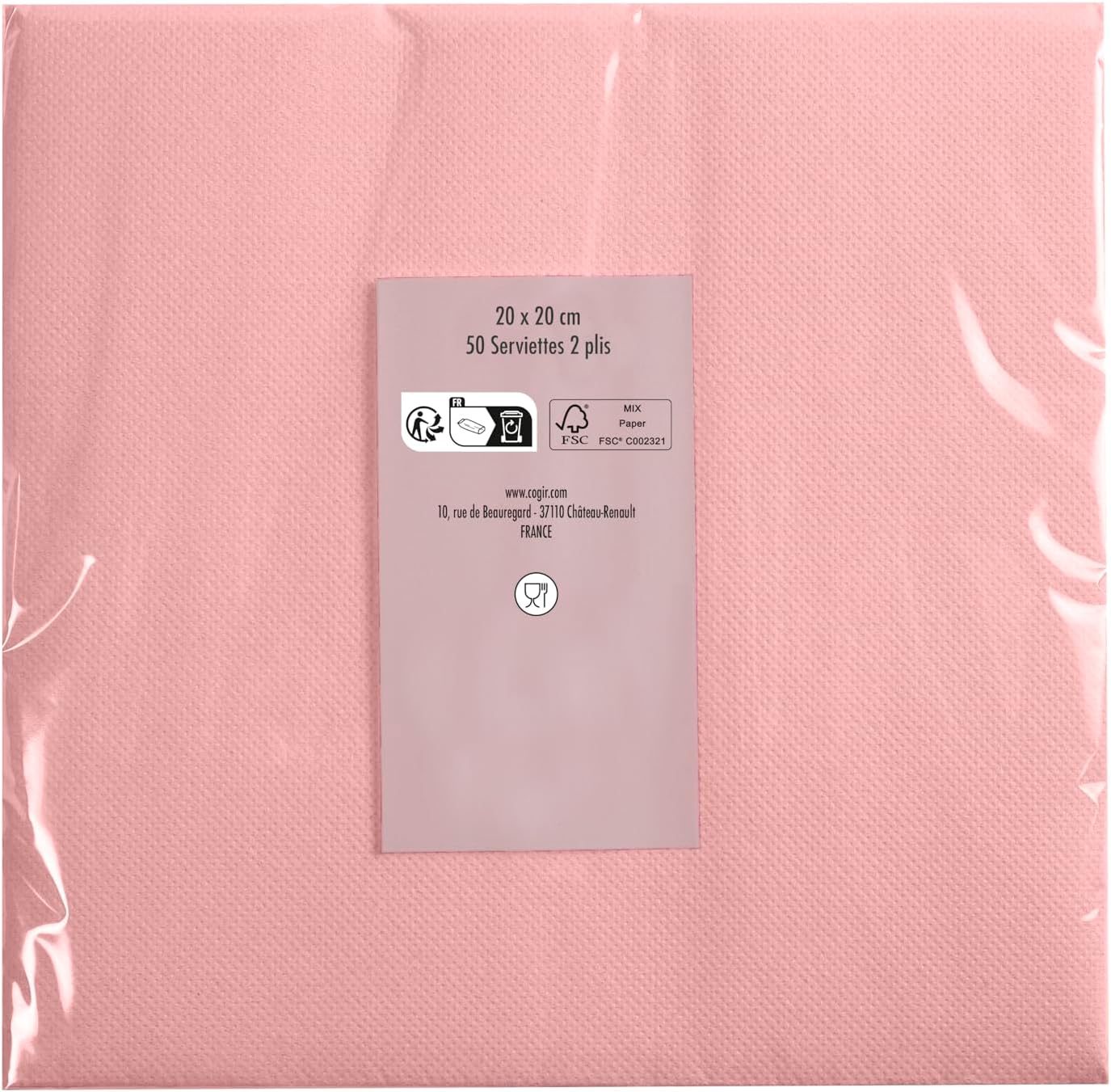 PRONAPPE - Ref SV622041I - 50 Cocktail Napkins 20 x 20 cm - Micro-Embossed Paper - 2 Ply Wadding - Powder Pink