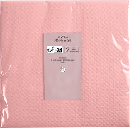 PRONAPPE - Ref SV622041I - 50 Cocktail Napkins 20 x 20 cm - Micro-Embossed Paper - 2 Ply Wadding - Powder Pink