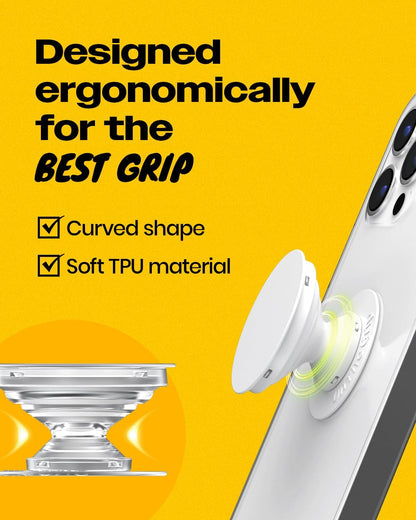 On The Grip Universal Phone Grip & Stand, Genuine Natural Gemstone/Seashell, Strong Adhesive Finger Holder, Collapsible Socket for iPhone, Samsung Galaxy, Kindle and Tablets (Peach)