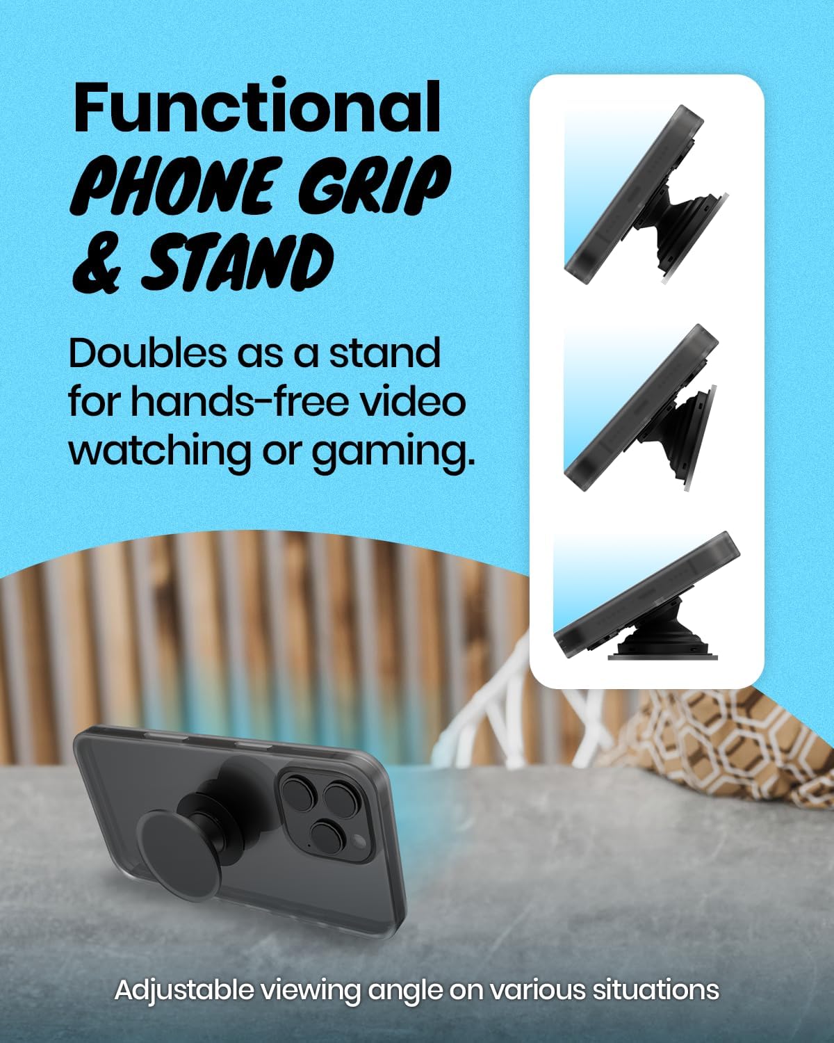 On The Grip Universal Phone Grip & Stand, Genuine Natural Gemstone/Seashell, Strong Adhesive Finger Holder, Collapsible Socket for iPhone, Samsung Galaxy, Kindle and Tablets (Peach)