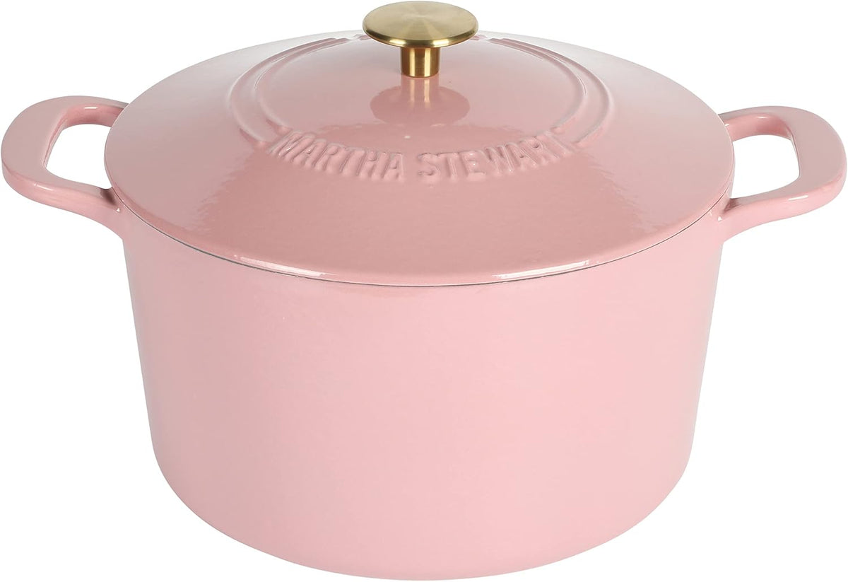 Gatwick 7-Quart Enamel Cast Iron Dutch Oven Pot with Lid – Pink – Heavy-Duty Dutch Oven for Slow Cooking, Braising & Baking