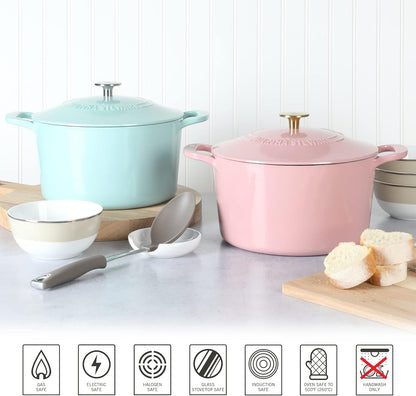 Gatwick 7-Quart Enamel Cast Iron Dutch Oven Pot with Lid – Pink – Heavy-Duty Dutch Oven for Slow Cooking, Braising & Baking