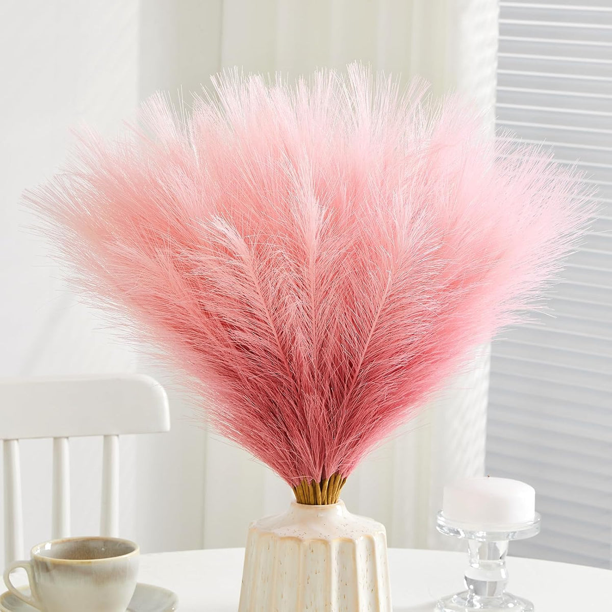 50pcs Faux Pampas Grass,17.7" Artificial Fluffy Pampas Grass Decor Short Fake Pompos for Home Room Birthday Party Centerpieces Decoration(Gridient Pink)