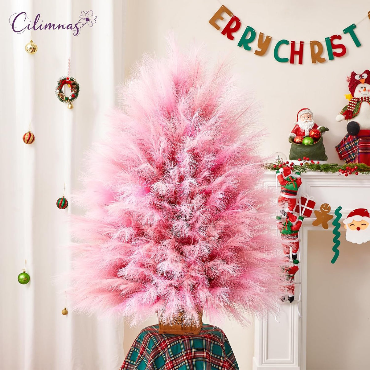 50pcs Faux Pampas Grass,17.7" Artificial Fluffy Pampas Grass Decor Short Fake Pompos for Home Room Birthday Party Centerpieces Decoration(Gridient Pink)