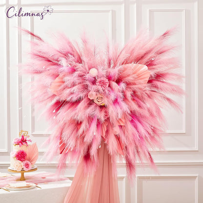 50pcs Faux Pampas Grass,17.7" Artificial Fluffy Pampas Grass Decor Short Fake Pompos for Home Room Birthday Party Centerpieces Decoration(Gridient Pink)