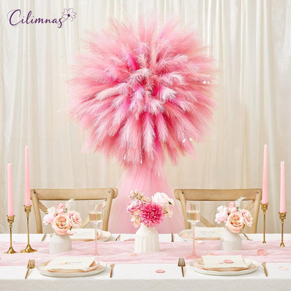 50pcs Faux Pampas Grass,17.7" Artificial Fluffy Pampas Grass Decor Short Fake Pompos for Home Room Birthday Party Centerpieces Decoration(Gridient Pink)
