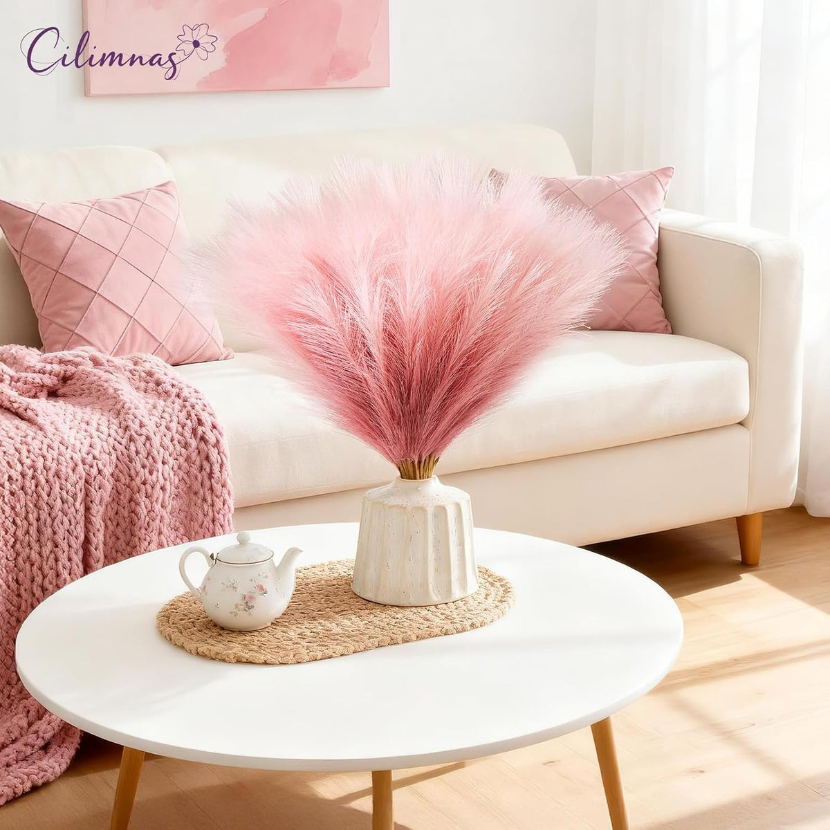 50pcs Faux Pampas Grass,17.7" Artificial Fluffy Pampas Grass Decor Short Fake Pompos for Home Room Birthday Party Centerpieces Decoration(Gridient Pink)