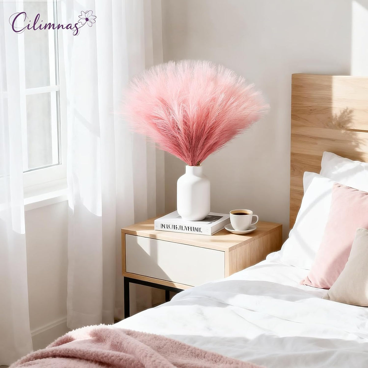 50pcs Faux Pampas Grass,17.7" Artificial Fluffy Pampas Grass Decor Short Fake Pompos for Home Room Birthday Party Centerpieces Decoration(Gridient Pink)