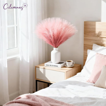 50pcs Faux Pampas Grass,17.7" Artificial Fluffy Pampas Grass Decor Short Fake Pompos for Home Room Birthday Party Centerpieces Decoration(Gridient Pink)
