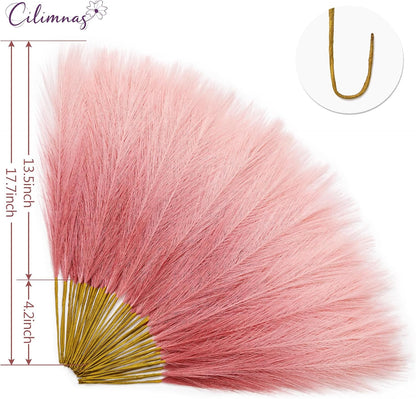 50pcs Faux Pampas Grass,17.7" Artificial Fluffy Pampas Grass Decor Short Fake Pompos for Home Room Birthday Party Centerpieces Decoration(Gridient Pink)