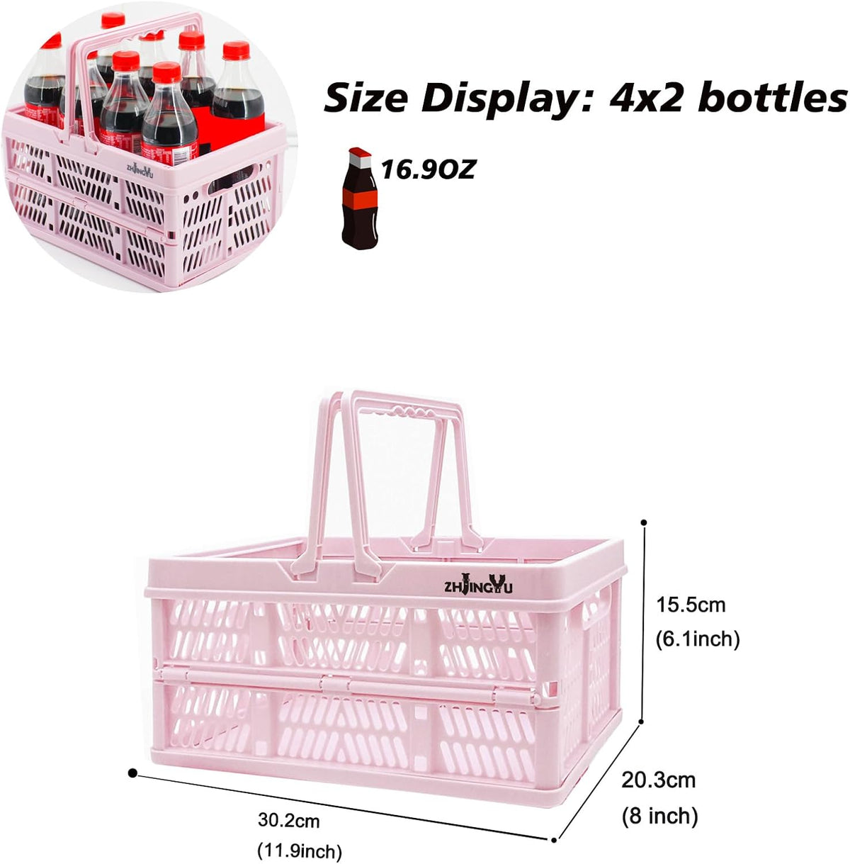 crates for storage,plastic baskets for organizing,collapsible shopping basket,foldable crate with Handles,collapsible storage crate,car basket,for Kitchen,Bathroom,Medicine.small,Pink